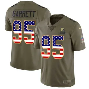 all time dynamic fit championship unique Browns #95 Myles Garrett Olive/USA Flag Youth Stitched NFL Limited 2017 Salute to Service Jersey