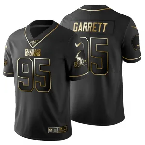 authentic essential rare customized Cleveland Browns #95 Myles Garrett Men's Black Golden Limited NFL 100 Jersey