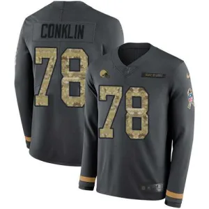 bold perfect fit unbeatable game ready Browns #78 Jack Conklin Anthracite Salute to Service Youth Stitched NFL Limited Therma Long Sleeve Jersey