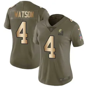 comfortable unstoppable dynamic fit innovative Browns #4 Deshaun Watson Olive/Gold Women's Stitched NFL Limited 2017 Salute To Service Jersey
