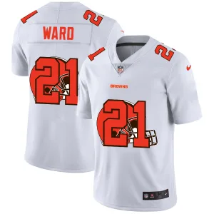 customized original superior modern Cleveland Browns #21 Denzel Ward White Men's Team Logo Dual Overlap Limited NFL Jersey