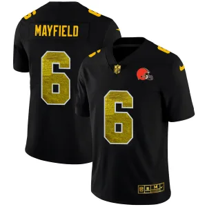 customized sleek championship original Cleveland Browns #6 Baker Mayfield Men's Black Golden Sequin Vapor Limited NFL Jersey