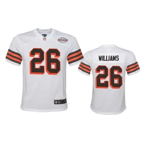 dynamic official inspired legendary Youth Browns #26 Greedy Williams 1946 Collection Alternate Game Limited NFL Jersey - White