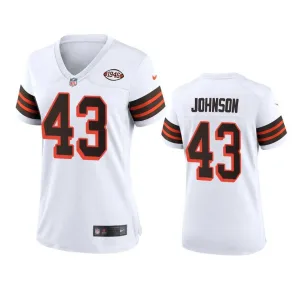 essential modern bold historic Women Browns #43 John Johnson 1946 Collection Alternate Game Limited NFL Jersey - White
