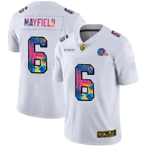 essential perfect fit modern comfortable Cleveland Browns #6 Baker Mayfield Men's White Multi-Color 2020 NFL Crucial Catch Limited NFL Jersey