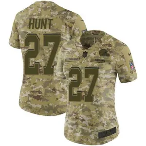 essential versatile high performance popular Browns #27 Kareem Hunt Camo Women's Stitched NFL Limited 2018 Salute To Service Jersey