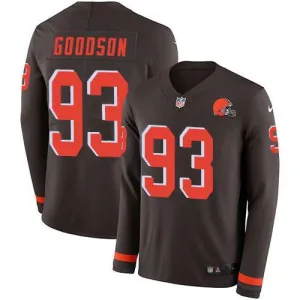 heritage rare classic next level Browns #93 B.J. Goodson Brown Team Color Youth Stitched NFL Limited Therma Long Sleeve Jersey