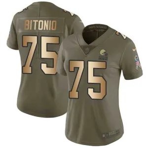 high performance quality sleek heritage Browns #75 Joel Bitonio Olive/Gold Women's Stitched NFL Limited 2017 Salute To Service Jersey