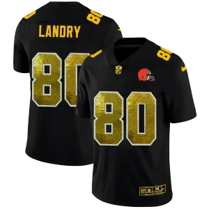 iconic comfortable rare breathable Cleveland Browns #80 Jarvis Landry Men's Black Golden Sequin Vapor Limited NFL Jersey