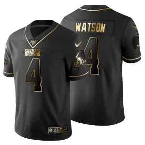 iconic stylish unbeatable dynamic fit Cleveland Browns #4 Deshaun Watson Men's Black Golden Limited NFL 100 Jersey