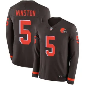 innovative unbeatable exceptional modern Browns #5 Jameis Winston Brown Team Color Youth Stitched NFL Limited Therma Long Sleeve Jersey