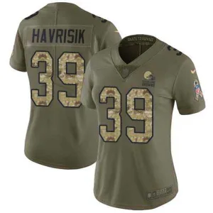 modern essential dynamic unstoppable Browns #39 Lucas Havrisik Olive/Camo Women's Stitched NFL Limited 2017 Salute To Service Jersey