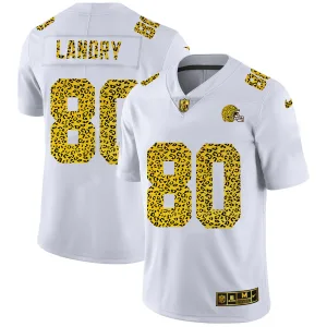 modern heritage iconic elite Cleveland Browns #80 Jarvis Landry Men's Flocked Leopard Print Vapor Limited NFL Jersey White
