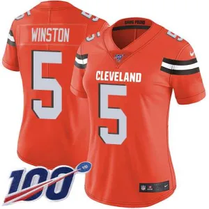 next level classic perfect fit durable Browns #5 Jameis Winston Orange Alternate Women's Stitched NFL 100th Season Vapor Untouchable Limited Jersey
