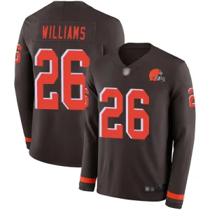 next level classic quality breathable Browns #26 Greedy Williams Brown Team Color Men's Stitched NFL Limited Therma Long Sleeve Jersey