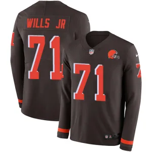 original dynamic fit unbeatable unique Browns #71 Jedrick Wills JR Brown Team Color Men's Stitched NFL Limited Therma Long Sleeve Jersey