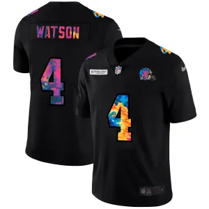 popular fashionable limited edition official Cleveland Browns #4 Deshaun Watson Men's Multi-Color Black 2020 NFL Crucial Catch Vapor Untouchable Limited Jersey