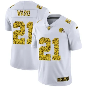 sporty comfortable classic exclusive Cleveland Browns #21 Denzel Ward Men's Flocked Leopard Print Vapor Limited NFL Jersey White
