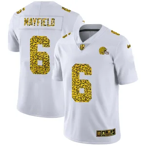 unique premium crafted sporty Cleveland Browns #6 Baker Mayfield Men's Flocked Leopard Print Vapor Limited NFL Jersey White