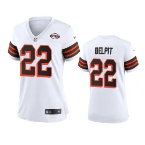 vibrant unstoppable next level exceptional Women Browns #22 Grant Delpit 1946 Collection Alternate Game Limited NFL Jersey - White